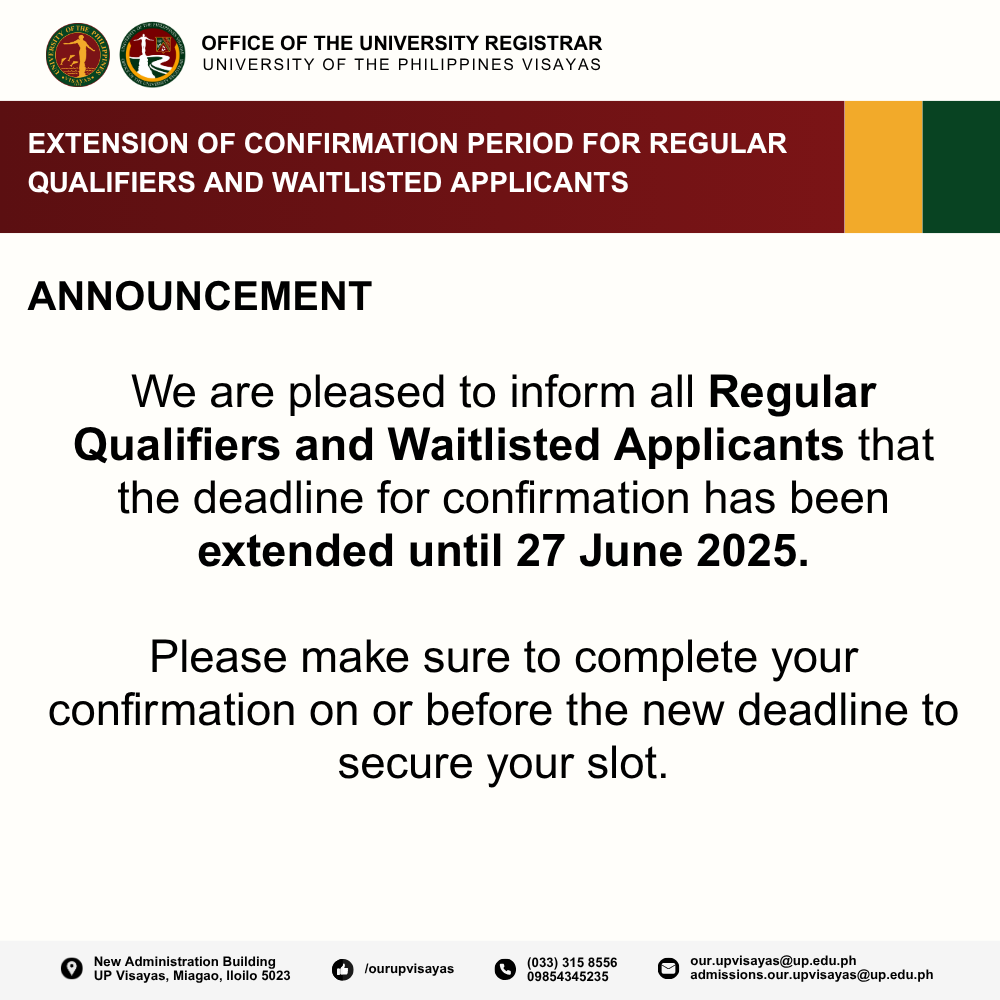 Extension of Confirmation Period for Regular Qualifiers and Waitlisted Applicants